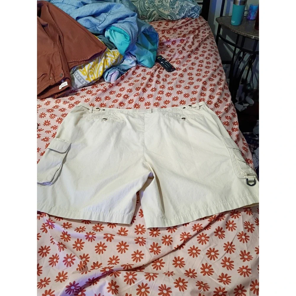 Orvis Mens Cargo Shorts Size 46 Cream Off White Cotton Canvas Outdoor Hiking